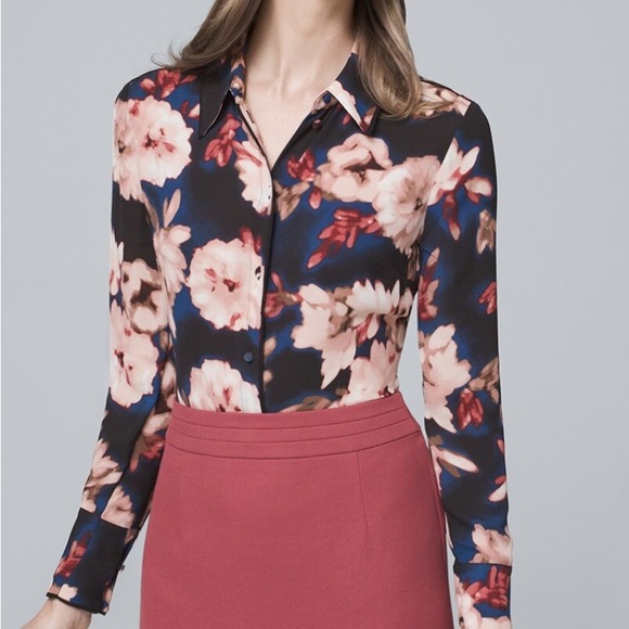 White House Black Market Tops - WHBM Floral Print Button Down Soft Shirt - White House Black Market, Sz 8